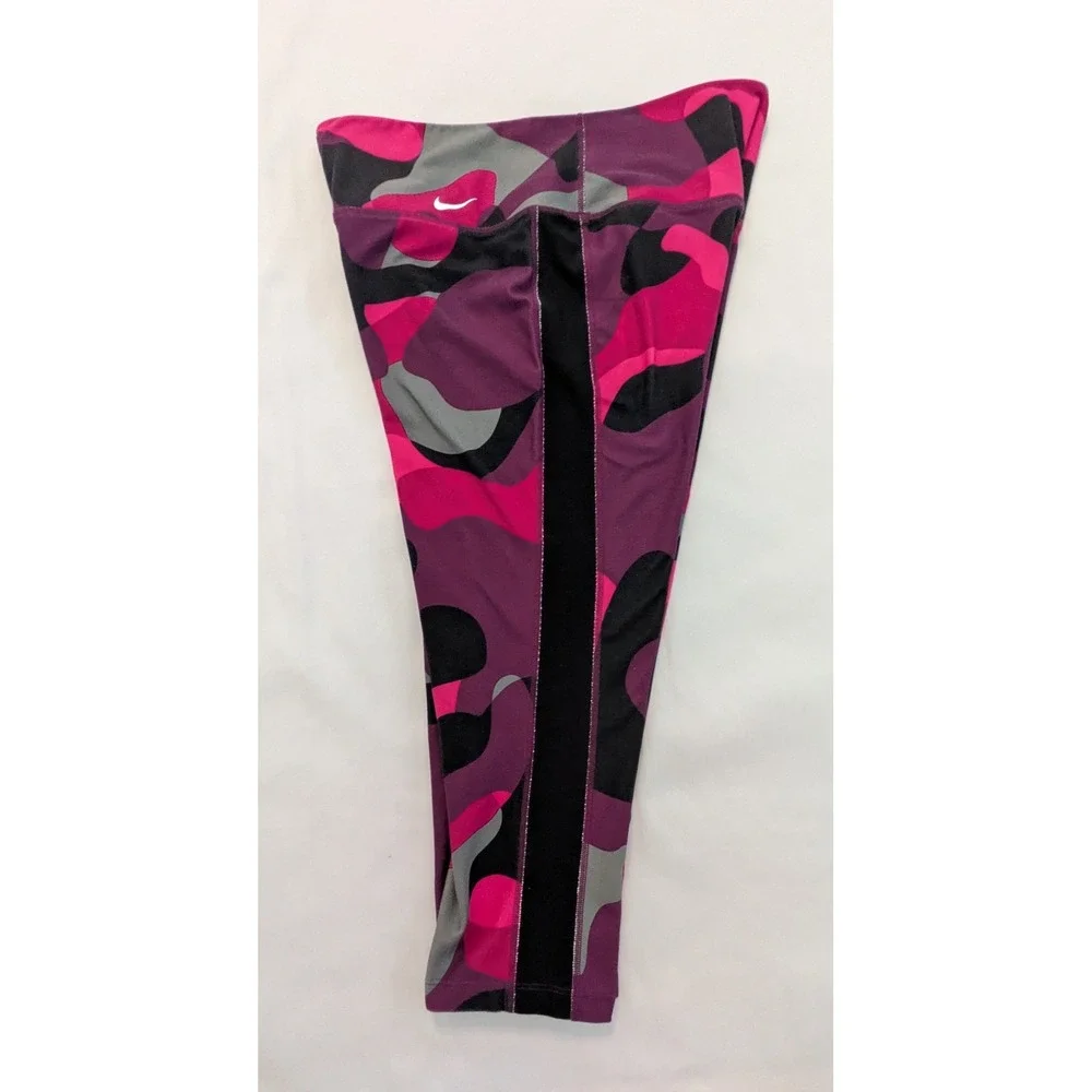 Nike Dri Fit Women's Cropped Capri Pants Leggings Black Pink Camouflage Large L